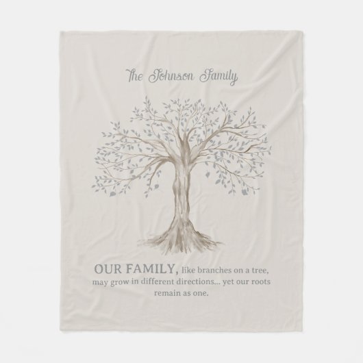 Couverture Polaire Hand Painted Tree Custom Family Quote Gray Beige (Devant)