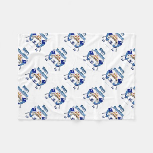 Couverture Polaire Hanoukka Dancing Dreidels et Jelly Doughnut (Devant (Horizontal))