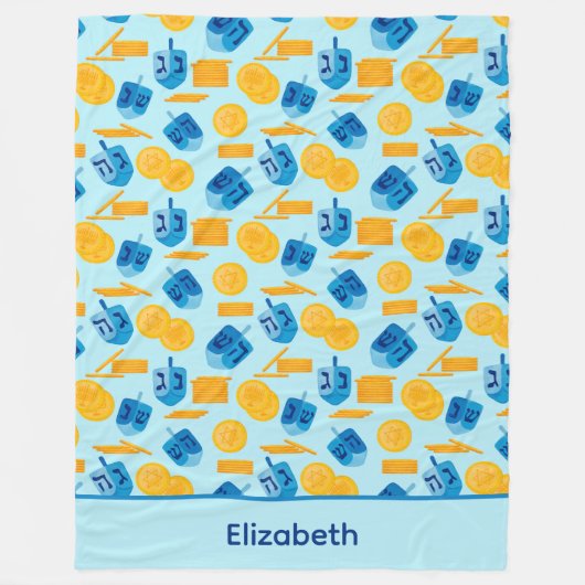 Couverture Polaire Hanoukka Dreidel Game Gelt Bleu foncé (Devant)