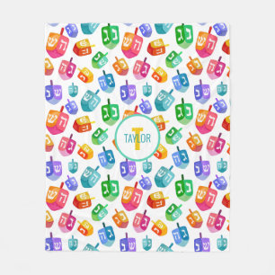 Couverture Polaire Hanoukka Dreidels Rainbow Watercolor Holiday