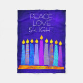 Couverture Polaire Hanoukka Menorah bougies sur le bleu, Peace Love L (Devant)