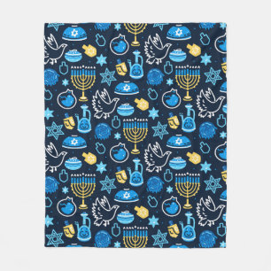 Couverture Polaire Hanoukka Symboles Motif bleu