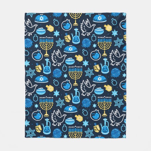 Couverture Polaire Hanoukka Symboles Motif bleu (Devant)