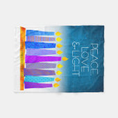 Couverture Polaire Hanoukka Turquoise bougies Peace Love Light Modern (Devant (Horizontal))