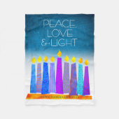 Couverture Polaire Hanoukka Turquoise bougies Peace Love Light Modern (Devant)