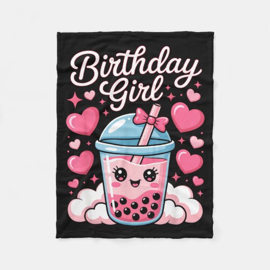 Couverture Polaire Happy Birthday Girl Cute Nk Bow Bubble Boba Tea An (Devant)