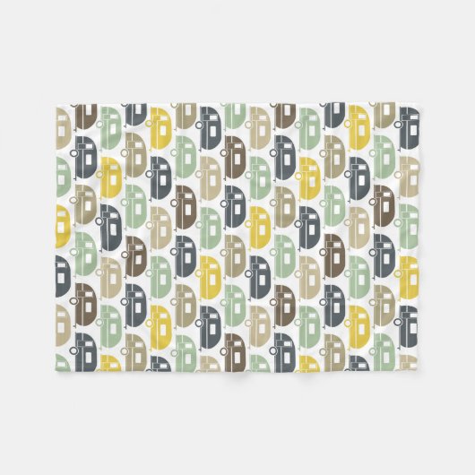 Couverture Polaire Happy Camper| Blanche-Camping moderne Retro Blues (Devant (Horizontal))