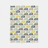 Couverture Polaire Happy Camper| Blanche-Camping moderne Retro Blues (Devant)