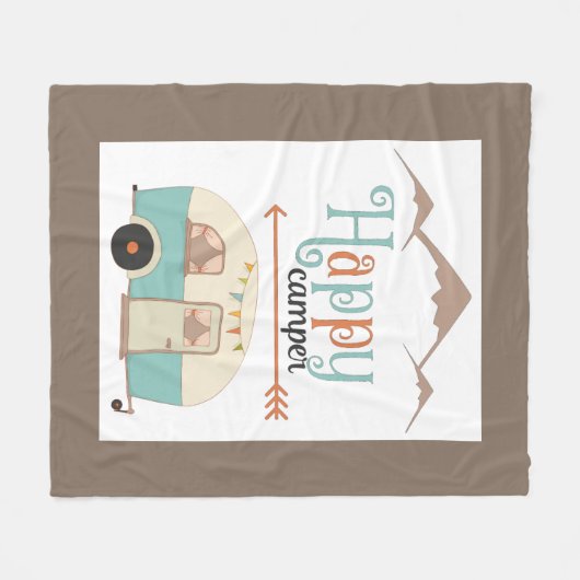 Couverture Polaire Happy Camper Cute Retro RV (Devant (Horizontal))