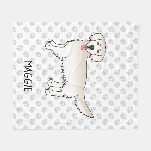 Couverture Polaire Happy Cream Golden Retriever avec pattes et nom (Devant (Horizontal))
