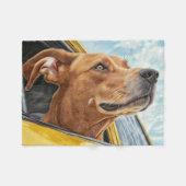 Couverture Polaire Happy Dog in Yellow Car Art Print (Devant (Horizontal))