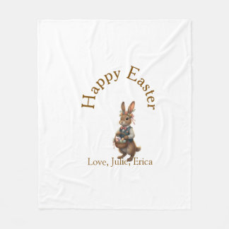 Couverture Polaire Happy Easter brown bunny with eggs love add name 