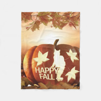Couverture Polaire Happy Fall Citrouille & Silhouette de Chat Fleece