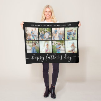 Couverture Polaire Happy Fête des pères 8 Photo Collage Elegant Black