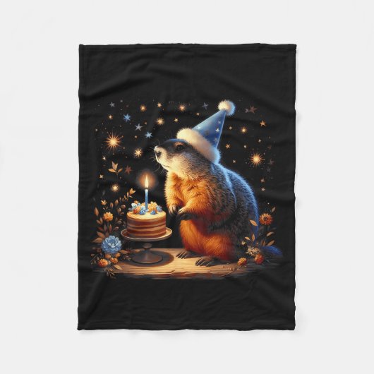 Couverture Polaire Happy Groundhog Day Ground Hog With Birthday Cake  (Devant)