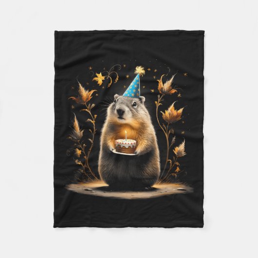 Couverture Polaire Happy Groundhog Day Ground Hog With Birthday Cake  (Devant)
