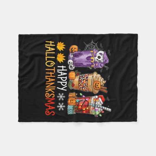 Couverture Polaire Happy Hallothanksmas Coffee Halloween Thanksgiving (Devant (Horizontal))