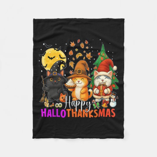 Couverture Polaire Happy Hallothanksmas Funny Halloween Thanksgiving (Devant)