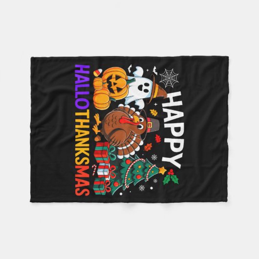 Couverture Polaire Happy Hallothanksmas Halloween Thanksmas Holiday S (Devant (Horizontal))