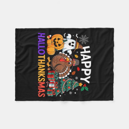 Couverture Polaire Happy Hallothanksmas Halloween Thanksmas Holiday S (Devant (Horizontal))