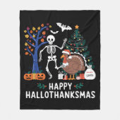 Couverture Polaire Happy Hallothanksmas Saison de Fêtes Chute cadeau (Devant)