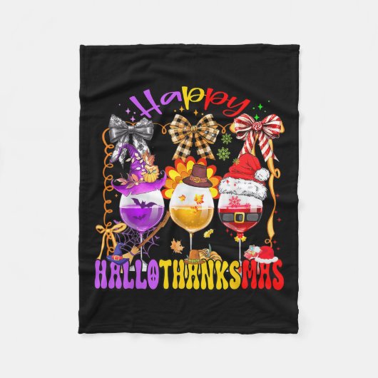 Couverture Polaire Happy Hallothanksmas Wine Gl Halloween Thanksgivin (Devant)