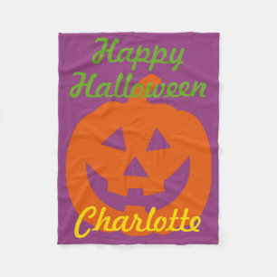 Couverture Polaire Happy Halloween Citrouille sur Purple Personnalisé