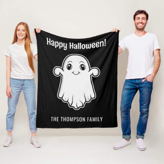 Couverture Polaire Happy Halloween Ghost Smiling Personnalisé Nom de (En situation)