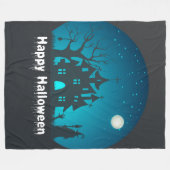 Couverture Polaire Happy Halloween Maison hantée bleue et noire (Devant (Horizontal))