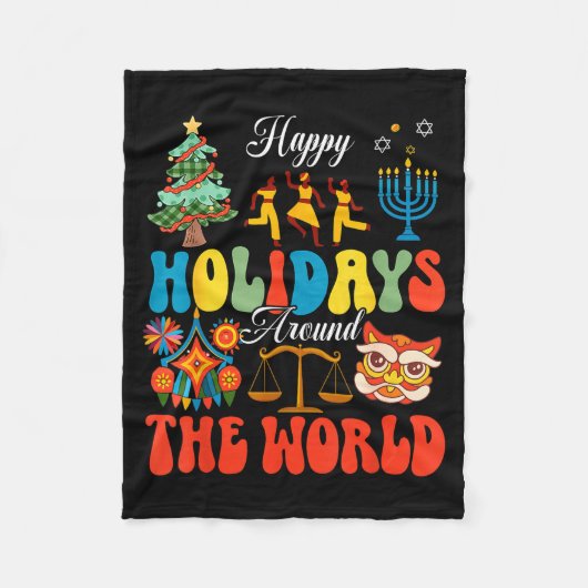 Couverture Polaire Happy Holidays Around World Christmas Hanukkah Diw (Devant)