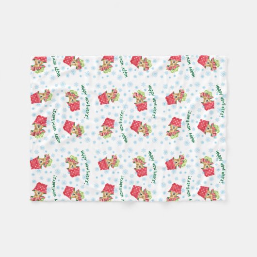 Couverture Polaire Happy Howlidays Frenchie (Devant (Horizontal))