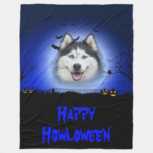 Couverture Polaire Happy Howloween Husky (Devant)