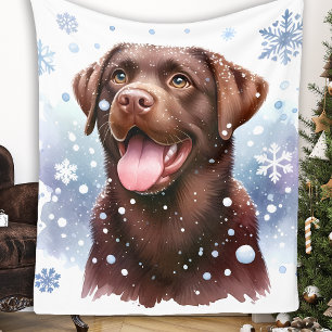 Couverture Polaire Happy Labrador Retriever Dog Winter Snowflakes