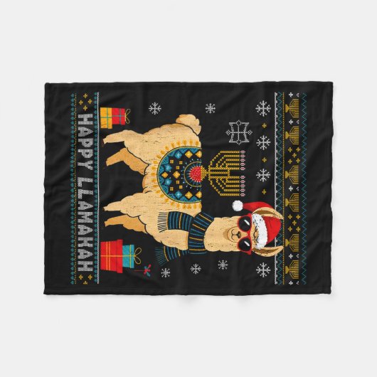 Couverture Polaire Happy Llamakah Funny Ugly Hanukkah Sweater Llama P (Devant (Horizontal))