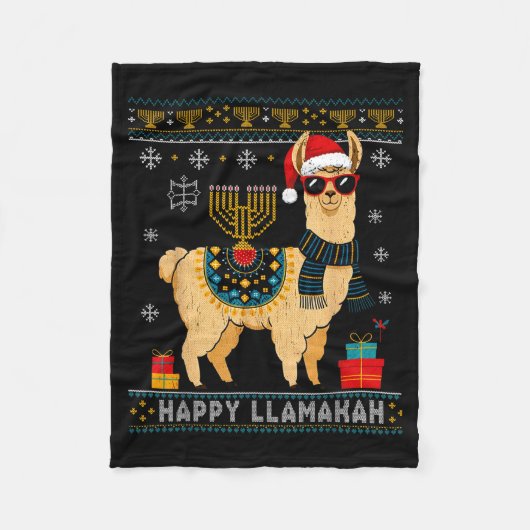 Couverture Polaire Happy Llamakah Funny Ugly Hanukkah Sweater Llama P (Devant)