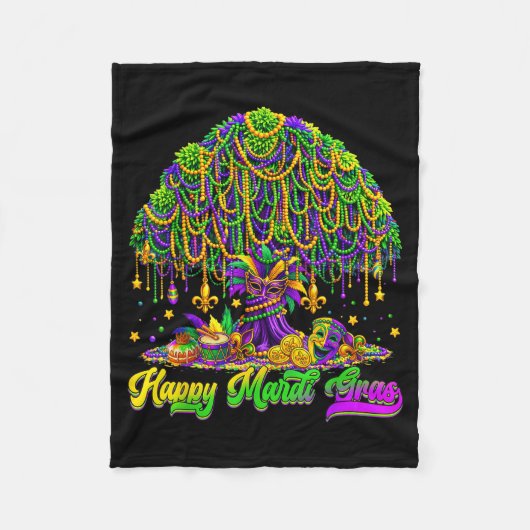 Couverture Polaire Happy Mardi Gras Tree Beads Mask Carnival New Orle (Devant)