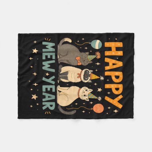 Couverture Polaire Happy Mew Year Cat Party  (Devant (Horizontal))