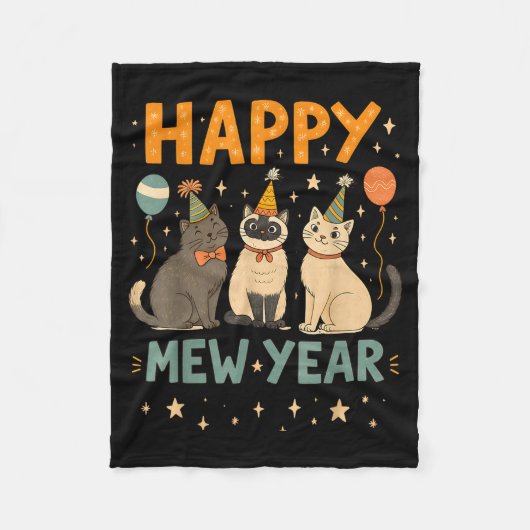 Couverture Polaire Happy Mew Year Cat Party  (Devant)