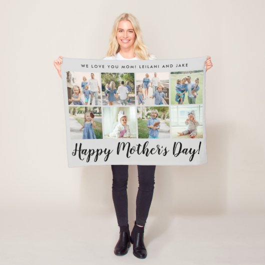 Couverture Polaire Happy Mother's Day 8 Photo Custom Message Grey (En situation)
