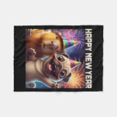Couverture Polaire Happy New Year 2026 Capybara Pug Party Art  (Devant (Horizontal))