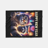 Couverture Polaire Happy New Year 2026 Cute Cat Raccoon Celebration  (Devant (Horizontal))