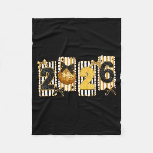 Couverture Polaire Happy New Year 2026 Disco Ball Gold Coquette Bow F (Devant)