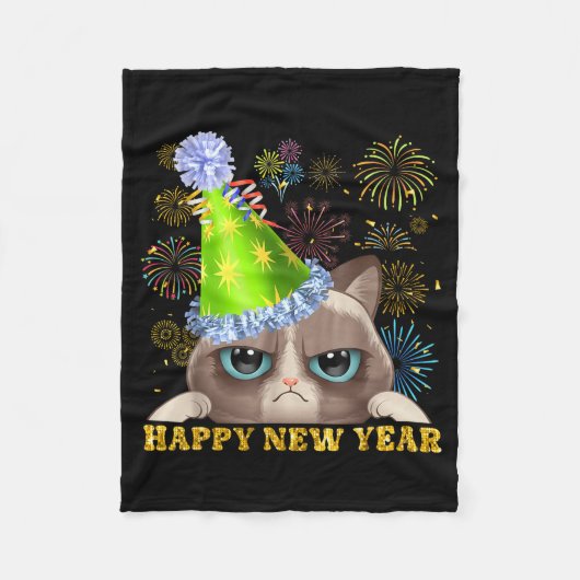 Couverture Polaire Happy New Year 2026 Funny Cat New Year's Eve Hat G (Devant)