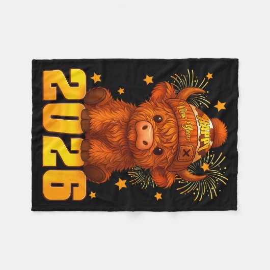 Couverture Polaire Happy New Year 2026 Highland Cow & Party Hat N (Devant (Horizontal))