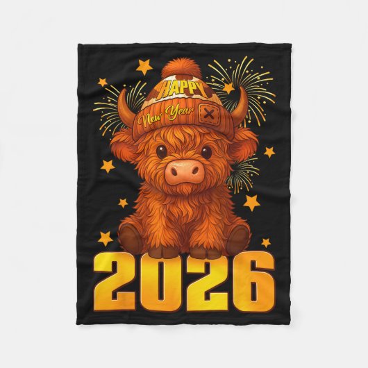 Couverture Polaire Happy New Year 2026 Highland Cow & Party Hat N (Devant)