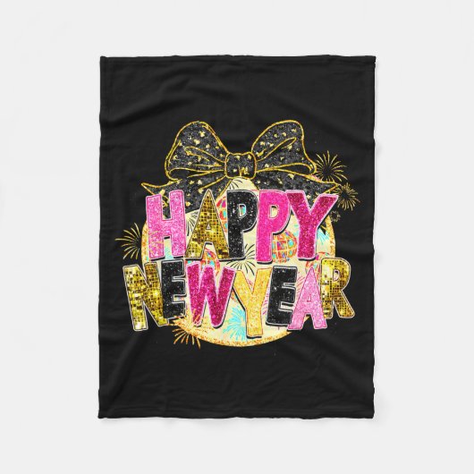 Couverture Polaire Happy New Year Disco Ball Coquette Bow New Years E (Devant)