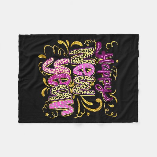 Couverture Polaire Happy New Year Hello 2026 Retro Leopard  (Devant (Horizontal))