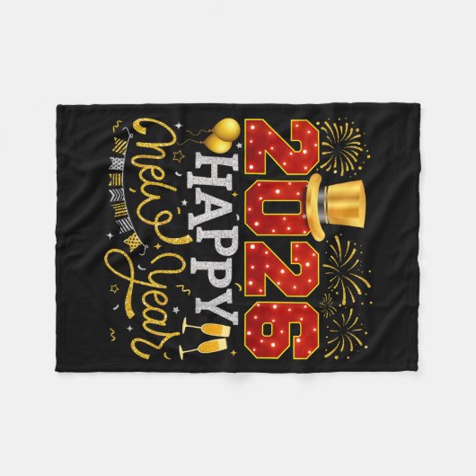 Couverture Polaire Happy New Year Party 2026 Ballon Family Matching C (Devant (Horizontal))