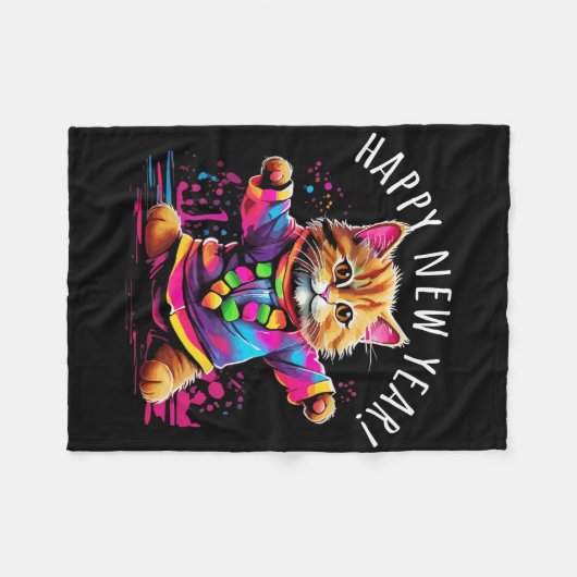 Couverture Polaire Happy New Year Party Dancing Cat Design (Devant (Horizontal))