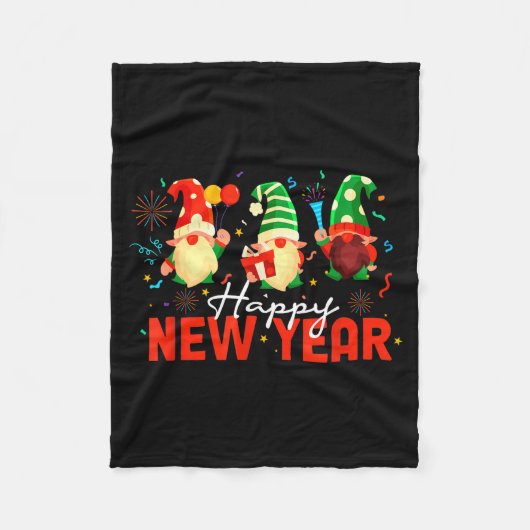 Couverture Polaire Happy New Year Three Gnomes Fireworks Confetti Nye (Devant)